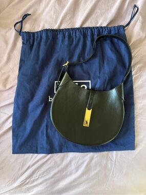 Ralph Lauren ID Black Leather Crescent Shoulder Bag with Gold Accent